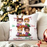 Gepersonaliseerde schattige cartoon rendier Elf meisje jongen ontvangen geschenkdoos boog gooi kussenhoes met naam Home Decor kerstcadeau voor familie