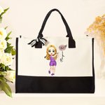 Personalisierte Golf Cartoon-Figur Canvas Tragetasche mit Namen Geburtsblume Große Kapazität Geburtstag Geschenk für Golfliebhaber Damen