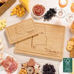 Personalized Engraved State Map Silhouette Heart Cutting Board with Juice Groove Long Distance Gift for Family Couple