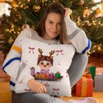 Gepersonaliseerde schattige cartoon rendier Elf meisje jongen ontvangen geschenkdoos boog gooi kussenhoes met naam Home Decor kerstcadeau voor familie