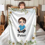 Personalized Birth Flower Cartoon Character Soft Blanket with Name Home Decor Birthday Christmas Gift for Family Friends