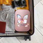 Personalisierte Aquarell Schmetterling floralen Schmuck-Box mit Namen und LED dreifarbig einstellbar Make-up-Spiegel Reise Essentials Geburtstag Gesch