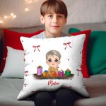 Gepersonaliseerde schattige cartoon rendier Elf meisje jongen ontvangen geschenkdoos boog gooi kussenhoes met naam Home Decor kerstcadeau voor familie