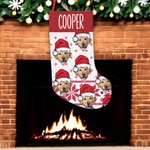Personalised Santa Hat Face Photo Christmas Stocking with Name Fireplace Tree Hanging Festival Decor Gift for Family Pet Lovers