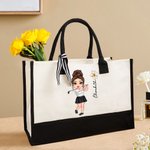 Personalisierte Golf Cartoon-Figur Canvas Tragetasche mit Namen Geburtsblume Große Kapazität Geburtstag Geschenk für Golfliebhaber Damen