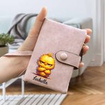 Personalisierte Dreifach Geldbörse mit Mürrischem Cartoon-Tier Namen Karteninhaber Reißverschluss und Schlaufe Geburtstag Geschenk für Damen Mädchen