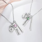 Personalized Birthstone Softball Baseball Bat Glove Necklace with Engraved Name Game Day Team Birthday Gift for Sports Lover