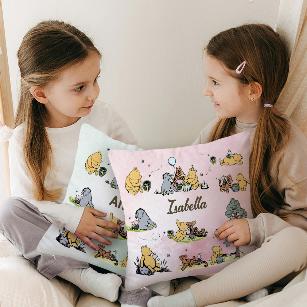 Discover Personalized Classic Winnie the Pooh Soft Throw Pillow Cover with Name Birthday Baby Shower Gift for Newborn Boys Girls