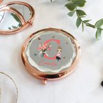 Personalized Birth Flower Cartoon Character Pocket Makeup Mirror with Name and Initial Birthday Bridesmaid Gift for Women Girls