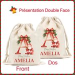 Sac à Bonbons Personnalisé avec Nom et Initiale Cadeau de Noël pour Enfants et Famille