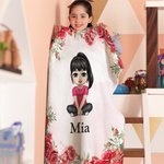 Personalized Birth Flower Cartoon Character Soft Blanket with Name Home Decor Birthday Christmas Gift for Family Friends