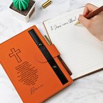 Cahier et stylo en cuir A5 avec prénom, croix gravée, prière du Seigneur, cadeau de Noël pour chrétien