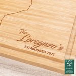 Personalized Engraved State Map Silhouette Heart Cutting Board with Juice Groove Long Distance Gift for Family Couple