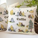 Personalized Classic Winnie the Pooh Soft Throw Pillow Cover with Name Birthday Baby Shower Gift for Newborn Boys Girls