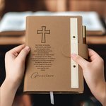 Cahier et stylo en cuir A5 avec prénom, croix gravée, prière du Seigneur, cadeau de Noël pour chrétien