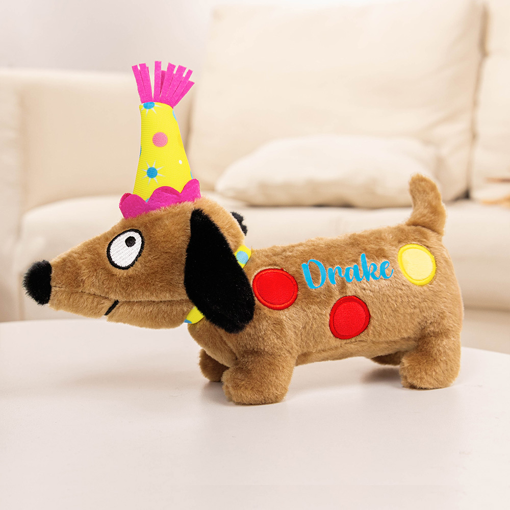 Chapeau d'Anniversaire Personnalisé Poupée Chien Teckel à pois avec Nom Décoration Maison Journée d'Adoption Cadeau de Fête pour Propriétaire d'Amoureux des Chiens