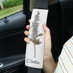 Personalized Birth Flower Soft Seat Belt Cover with Name 2 Pcs Vehicle Accessories Birthday Gift for Family Friend