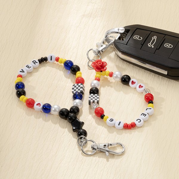 Personalised Handmade F1 Racing Driver Monogram Number Keychain with Beads Racing Events Birthday Gift for Racing Lover