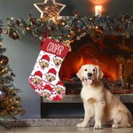Personalised Santa Hat Face Photo Christmas Stocking with Name Fireplace Tree Hanging Festival Decor Gift for Family Pet Lovers