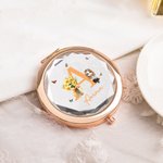 Personalized Birth Flower Cartoon Character Pocket Makeup Mirror with Name and Initial Birthday Bridesmaid Gift for Women Girls