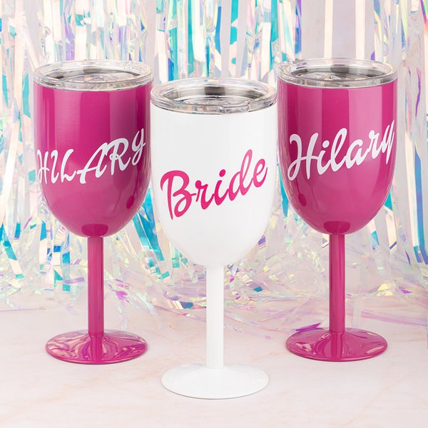 Gepersonaliseerde Dolly Font 10oz Geïsoleerde Stemmed Wine Flutes Tumbler met naam Bachelorette Bridal Party Favors Gift voor bruidsmeisje vrouwen