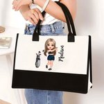 Personalisierte Golf Cartoon-Figur Canvas Tragetasche mit Namen Geburtsblume Große Kapazität Geburtstag Geschenk für Golfliebhaber Damen