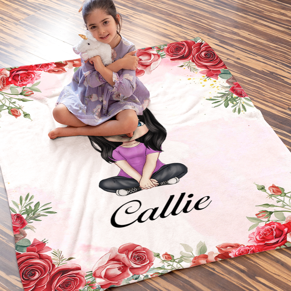Couverture douce personnalisée avec nom, fleur de naissance, personnage de dessin animé, décoration d'intérieur, cadeau d'anniversaire et de Noël pour