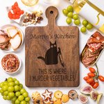 Personalized Engraved Cat Murder Vegetable Wooden Bamboo Reversible Charcuterie Cutting Board with Grip Housewarming Birthday Gift for Cat Lovers