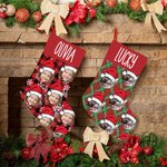 Personalised Santa Hat Face Photo Christmas Stocking with Name Fireplace Tree Hanging Festival Decor Gift for Family Pet Lovers