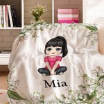 Personalized Birth Flower Cartoon Character Soft Blanket with Name Home Decor Birthday Christmas Gift for Family Friends