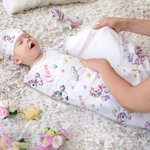 Personalised Rainbow Fantasy Unicorn Unisex Baby Receiving Blanket Swaddle Hat Bow Headband Coming Home Outfit with Name Baby Shower Gift for Newborns