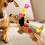 Personalized Birthday Hat Polka Dots Dachshund Dog Doll Toy with Name Home Decor Birthday Party Gift for Dog Lover