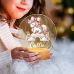 Personalised Rainbow Floral Fantasy Unicorn LED Night Light with Wooden Base and Name Nursery Kid Room Decor Birthday Baby Shower Gift for Girls