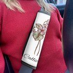 Personalized Birth Flower Soft Seat Belt Cover with Name 2 Pcs Vehicle Accessories Birthday Gift for Family Friend