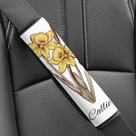 Personalized Birth Flower Soft Seat Belt Cover with Name 2 Pcs Vehicle Accessories Birthday Gift for Family Friend