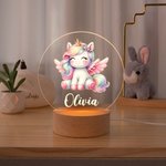 Personalised Rainbow Floral Fantasy Unicorn LED Night Light with Wooden Base and Name Nursery Kid Room Decor Birthday Baby Shower Gift for Girls