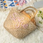 Gepersonaliseerde handgemaakte Boheemse Straw Drawstring Bucket Bag met naam Travel Beach Wedding Party Gift voor vrouwen