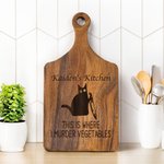 Personalized Engraved Cat Murder Vegetable Wooden Bamboo Reversible Charcuterie Cutting Board with Grip Housewarming Birthday Gift for Cat Lovers
