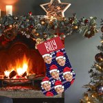 Personalised Santa Hat Face Photo Christmas Stocking with Name Fireplace Tree Hanging Festival Decor Gift for Family Pet Lovers