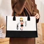 Personalisierte Golf Cartoon-Figur Canvas Tragetasche mit Namen Geburtsblume Große Kapazität Geburtstag Geschenk für Golfliebhaber Damen