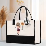 Personalisierte Golf Cartoon-Figur Canvas Tragetasche mit Namen Geburtsblume Große Kapazität Geburtstag Geschenk für Golfliebhaber Damen