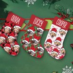 Personalised Santa Hat Face Photo Christmas Stocking with Name Fireplace Tree Hanging Festival Decor Gift for Family Pet Lovers
