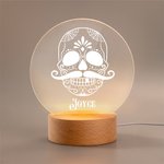 Veilleuse LED crâne de sucre floral personnalisé avec base en bois Décoration gothique pour la maison Halloween Jour des morts Cadeau pour la famille