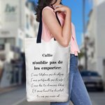 Sac de Grande Capacité Personnalisé avec Nom et Texte Sac à Épaule en Toile Réutilisable Cadeau Anniversaire Voyage Courses pour Femme
