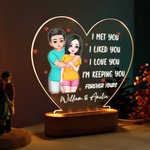 Gepersonaliseerd Cartoon Karakter Knuffelend Hartvormig Acryl LED Nachtlampje met Houten Voet en Naam Huisdecoratie Valentijnsdag Cadeau voor Paar