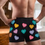Personalized Colorful Love Hearts Face Photo Men's Boxer Brief Underwear with Text Funny Valentine's Day Birthday Gift for Husband Boyfriend