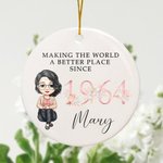 Personalised Cartoon Character Floral Ceramic Christmas Ornament with Name and Floral Design Year Retirement Gift for Family Friend