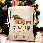 Gepersonaliseerde tekenfilmfiguur Elf Rendier Holly Initial Santa Sack Drawstring Gift Bag met naam Vrolijk kerstfeest partij Gunsten voor familie kinderen
