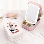 Personalized Lipstick Fashion Cartoon Girl Leather Jewelry Box with Name LED Three-color Adjustable Makeup Mirror Valentine's Day Gift for Women