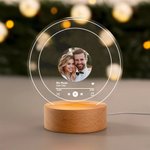 Personalized Music Album Cover Photo LED Night Light with Wooden Base Anniversary Valentine's Day Gift for Couple